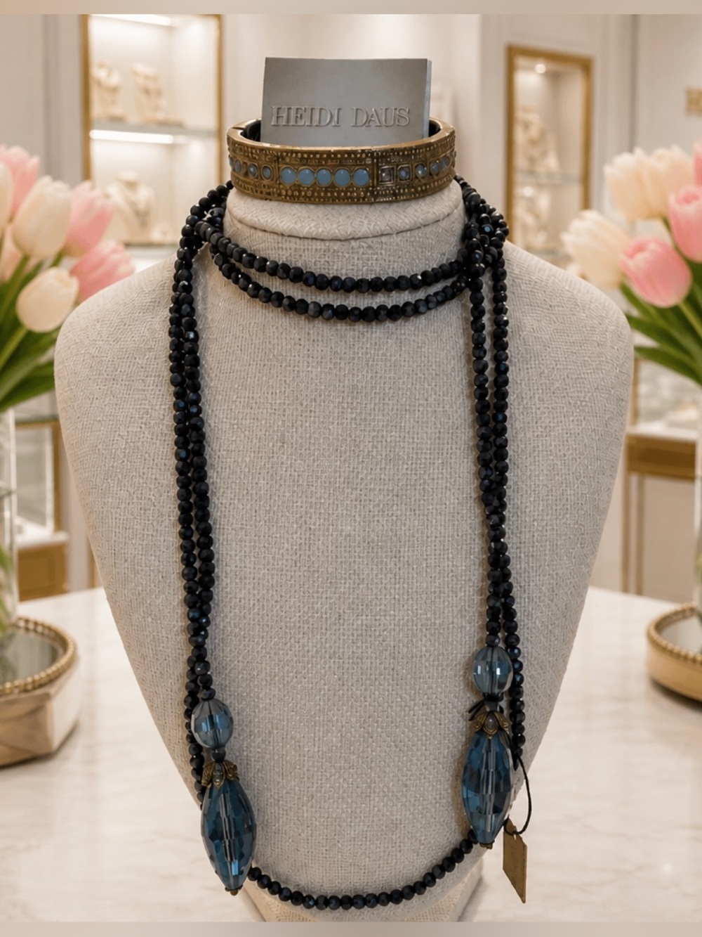Heidi Daus Black Crystal Long Lariat Necklace and brasalette set MRSP $295